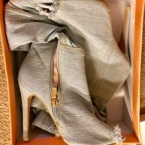 Nasty Gal Thigh-High Denim Boots (new)